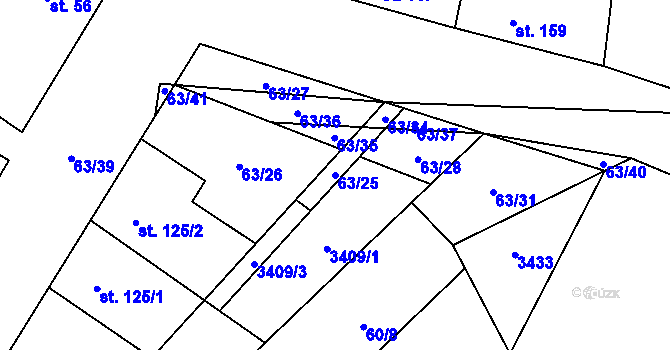 Parcela st. 63/25 v KÚ Damnice, Katastrální mapa