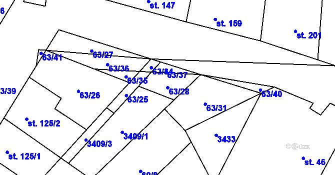 Parcela st. 63/28 v KÚ Damnice, Katastrální mapa