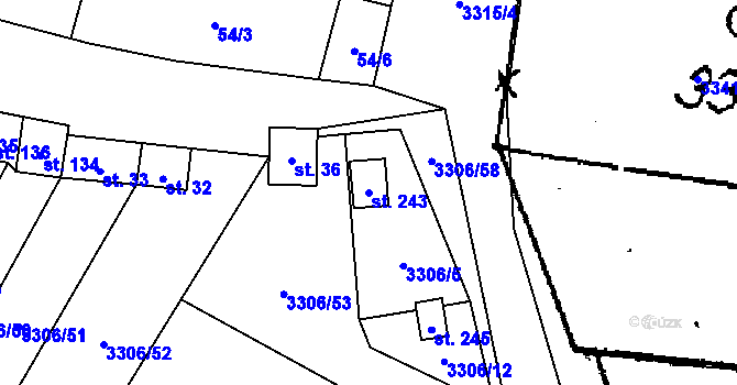 Parcela st. 243 v KÚ Damnice, Katastrální mapa