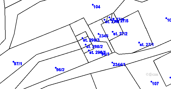 Parcela st. 298/2 v KÚ Damníkov, Katastrální mapa