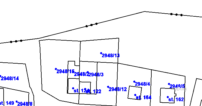 Parcela st. 2948/13 v KÚ Damnov, Katastrální mapa