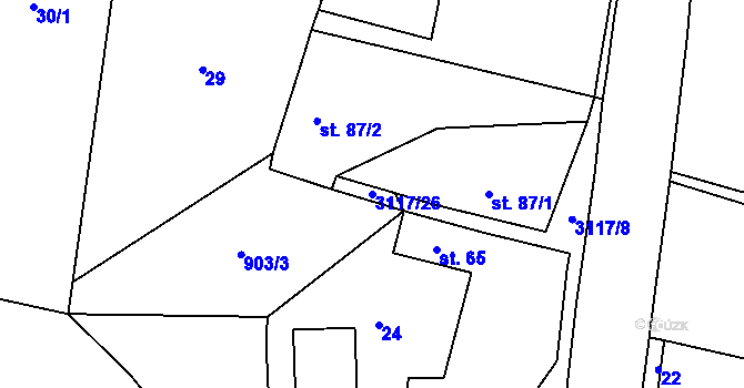 Parcela st. 3117/26 v KÚ Damnov, Katastrální mapa