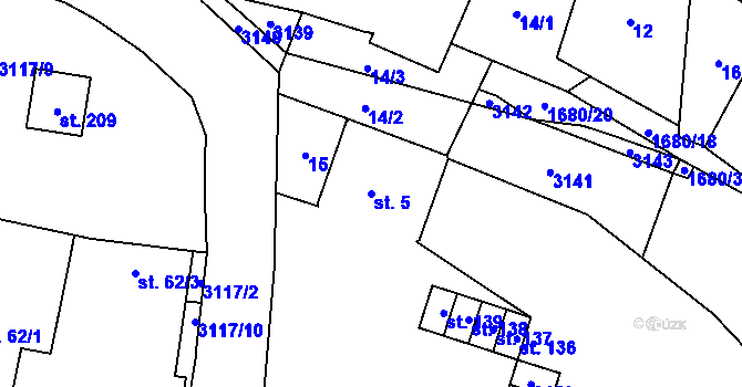 Parcela st. 5 v KÚ Damnov, Katastrální mapa
