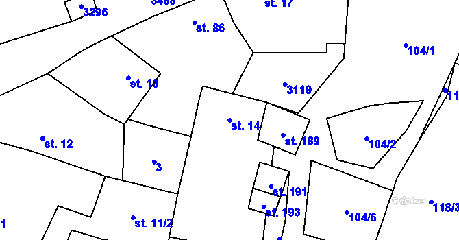 Parcela st. 14 v KÚ Damnov, Katastrální mapa