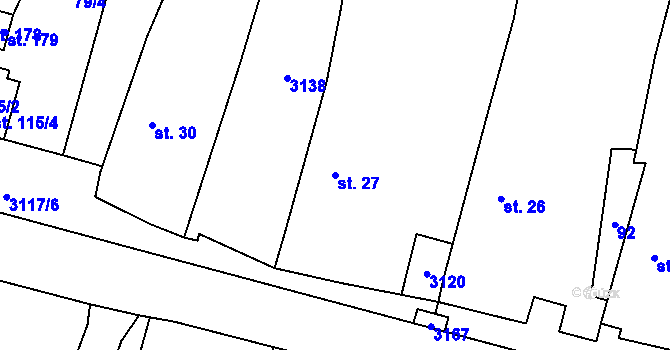 Parcela st. 27 v KÚ Damnov, Katastrální mapa