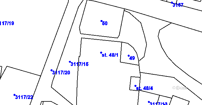 Parcela st. 48/1 v KÚ Damnov, Katastrální mapa