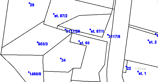 Parcela st. 65 v KÚ Damnov, Katastrální mapa