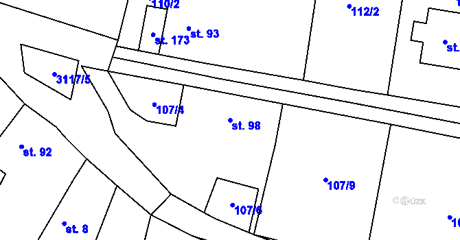 Parcela st. 98 v KÚ Damnov, Katastrální mapa
