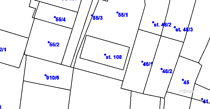 Parcela st. 108 v KÚ Damnov, Katastrální mapa