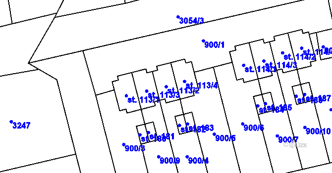 Parcela st. 113/2 v KÚ Damnov, Katastrální mapa