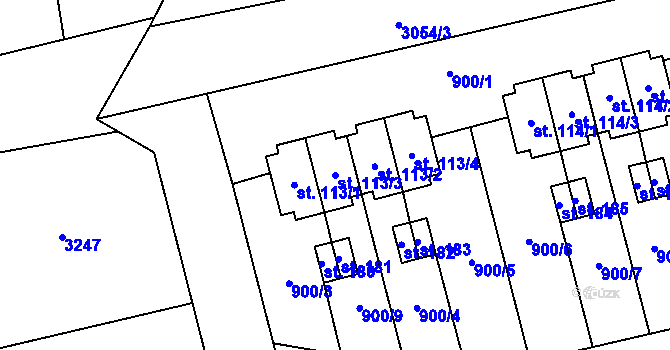 Parcela st. 113/3 v KÚ Damnov, Katastrální mapa