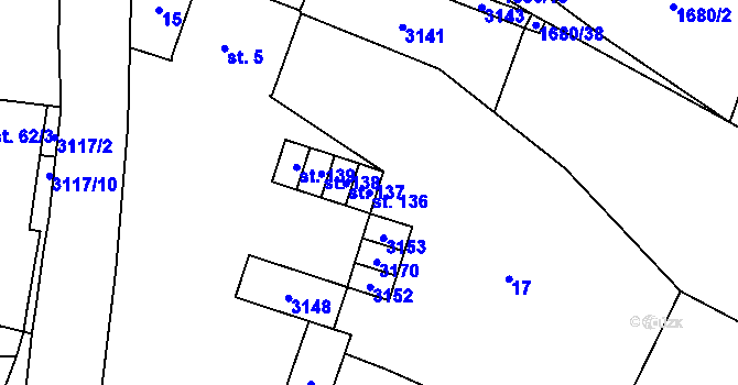 Parcela st. 136 v KÚ Damnov, Katastrální mapa