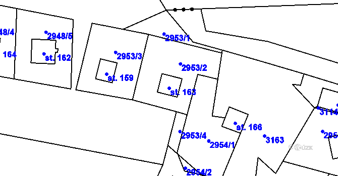 Parcela st. 163 v KÚ Damnov, Katastrální mapa