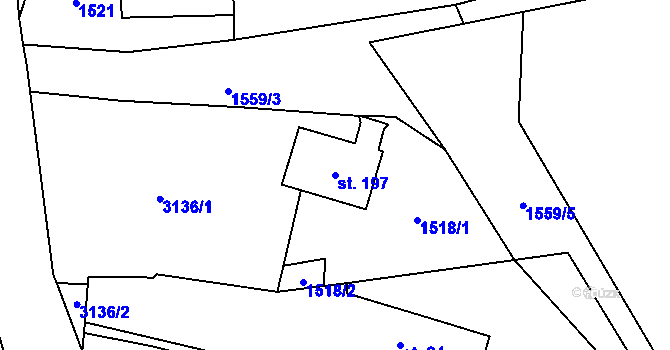 Parcela st. 197 v KÚ Damnov, Katastrální mapa