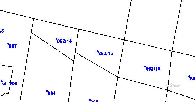 Parcela st. 862/15 v KÚ Damnov, Katastrální mapa