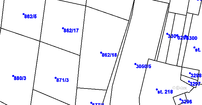 Parcela st. 862/18 v KÚ Damnov, Katastrální mapa