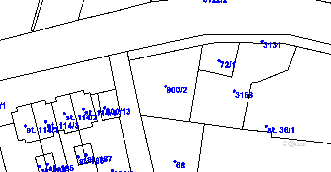 Parcela st. 900/2 v KÚ Damnov, Katastrální mapa
