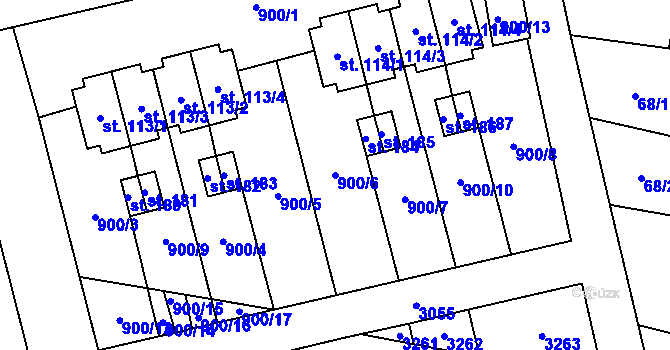 Parcela st. 900/6 v KÚ Damnov, Katastrální mapa