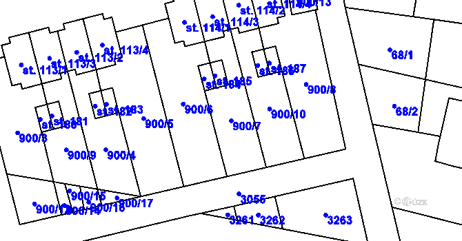 Parcela st. 900/7 v KÚ Damnov, Katastrální mapa