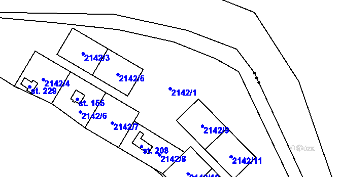 Parcela st. 2142/1 v KÚ Damnov, Katastrální mapa