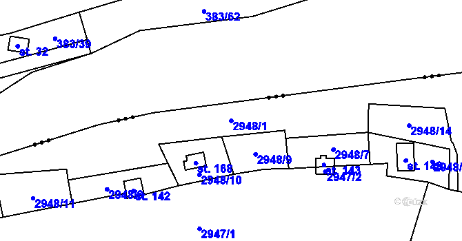 Parcela st. 2948/1 v KÚ Damnov, Katastrální mapa