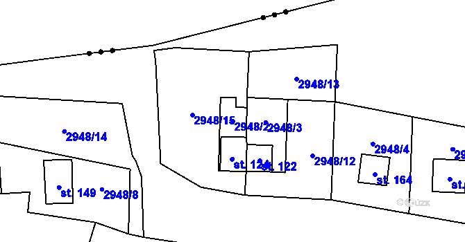 Parcela st. 2948/2 v KÚ Damnov, Katastrální mapa