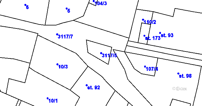 Parcela st. 3117/5 v KÚ Damnov, Katastrální mapa