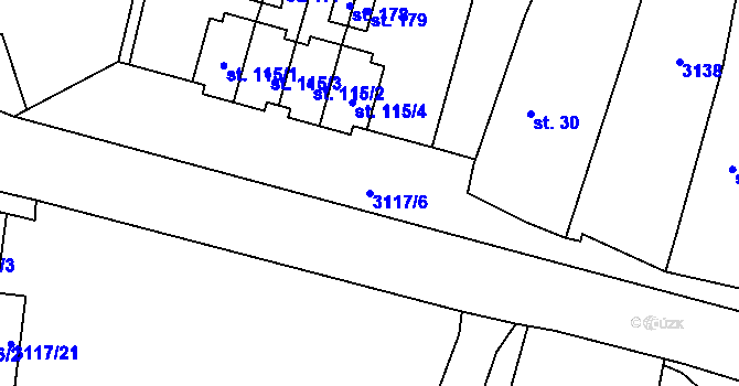 Parcela st. 3117/6 v KÚ Damnov, Katastrální mapa