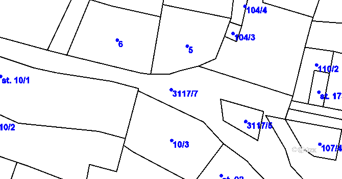 Parcela st. 3117/7 v KÚ Damnov, Katastrální mapa