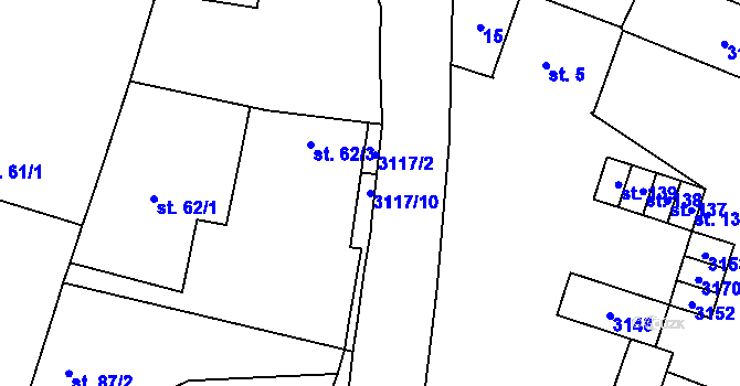 Parcela st. 3117/10 v KÚ Damnov, Katastrální mapa