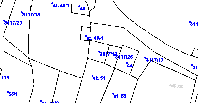 Parcela st. 3117/13 v KÚ Damnov, Katastrální mapa