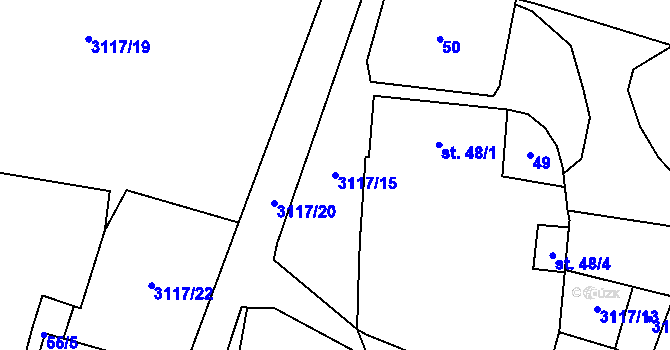 Parcela st. 3117/15 v KÚ Damnov, Katastrální mapa