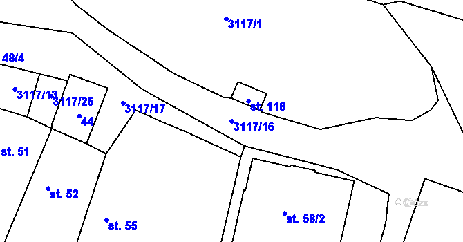Parcela st. 3117/16 v KÚ Damnov, Katastrální mapa
