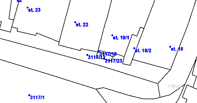 Parcela st. 3117/18 v KÚ Damnov, Katastrální mapa
