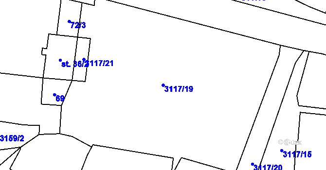 Parcela st. 3117/19 v KÚ Damnov, Katastrální mapa