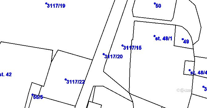 Parcela st. 3117/20 v KÚ Damnov, Katastrální mapa