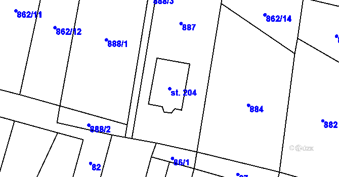Parcela st. 204 v KÚ Damnov, Katastrální mapa