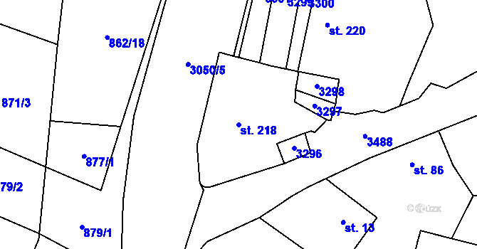 Parcela st. 218 v KÚ Damnov, Katastrální mapa