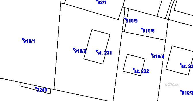 Parcela st. 231 v KÚ Damnov, Katastrální mapa