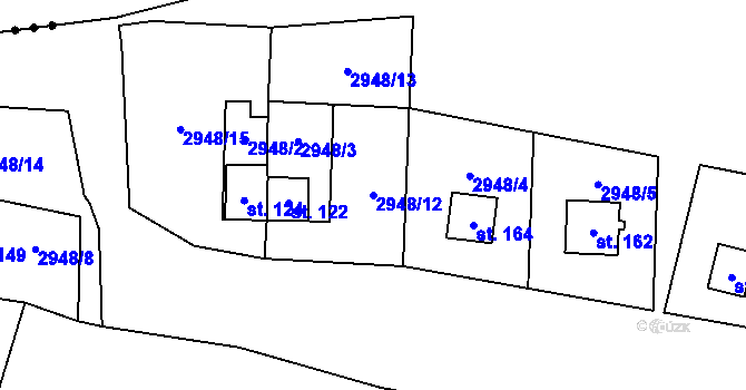 Parcela st. 2948/12 v KÚ Damnov, Katastrální mapa