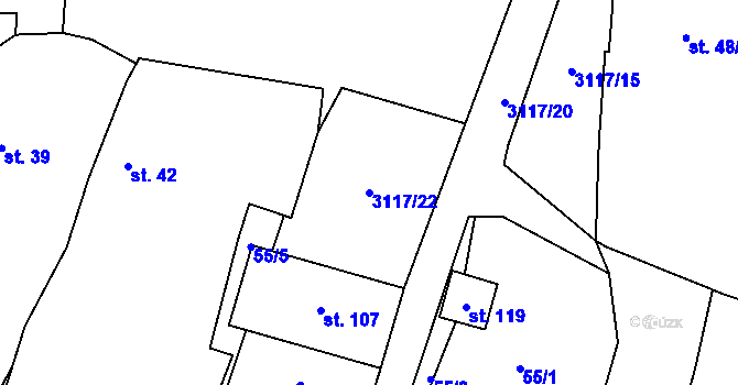 Parcela st. 3117/22 v KÚ Damnov, Katastrální mapa