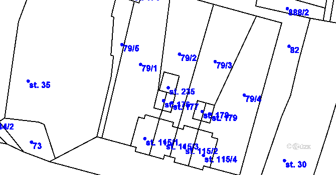 Parcela st. 235 v KÚ Damnov, Katastrální mapa