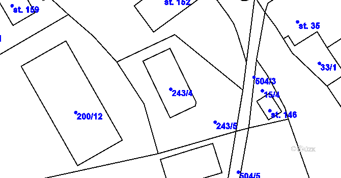 Parcela st. 243/4 v KÚ Daňkovice, Katastrální mapa