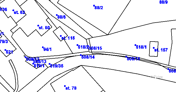 Parcela st. 508/15 v KÚ Daňkovice, Katastrální mapa