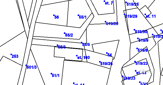 Parcela st. 55/5 v KÚ Daňkovice, Katastrální mapa