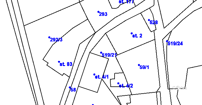 Parcela st. 519/21 v KÚ Daňkovice, Katastrální mapa