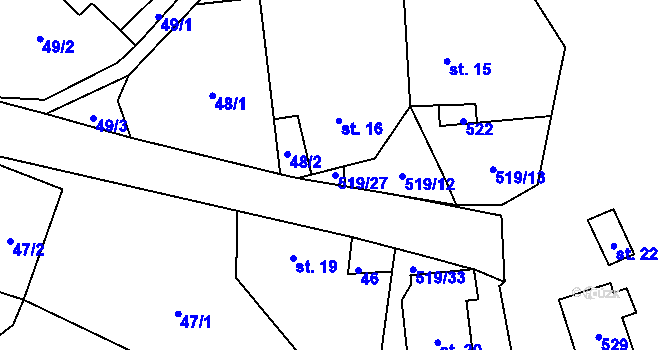 Parcela st. 519/27 v KÚ Daňkovice, Katastrální mapa