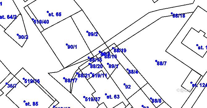 Parcela st. 88/16 v KÚ Daňkovice, Katastrální mapa