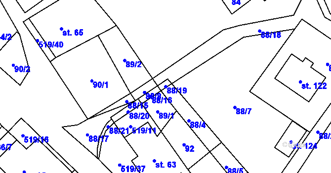 Parcela st. 88/19 v KÚ Daňkovice, Katastrální mapa