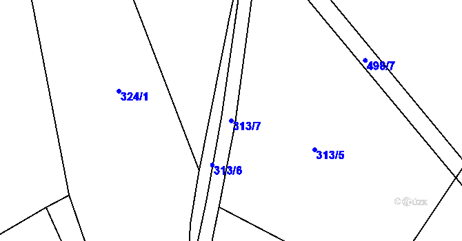 Parcela st. 313/7 v KÚ Daňkovice, Katastrální mapa
